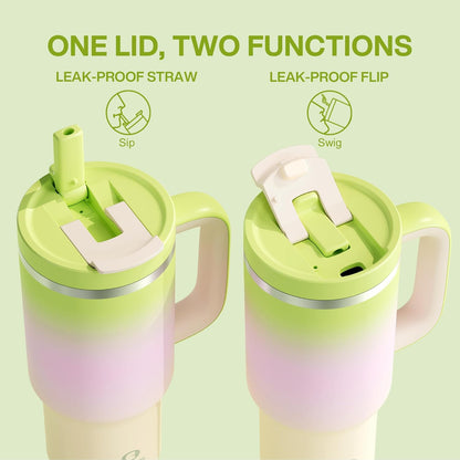 40 oz Tumbler with Handle and Straw: Stainless Steel Insulated Tumbler Keeps Cold for 24 Hours, Leakproof Travel Cup Fits in Cup Holder and BPA-Free, Cotton Candy
