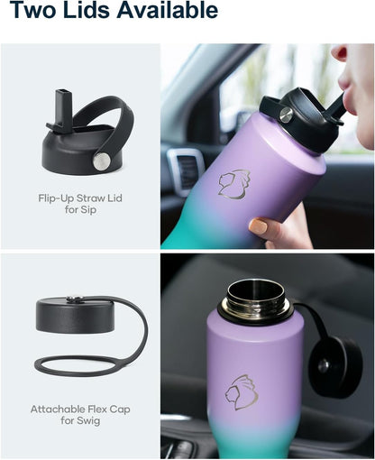 BUZIO 40oz Insulated Water Bottle Fits in Any Car Cup Holders, 40oz Vacuum Insulated Tumbler with Lids and Straw for Water, Travel Mug Cupholder Friendly, Leakproof Keep Cold & Hot, Indigo Crush