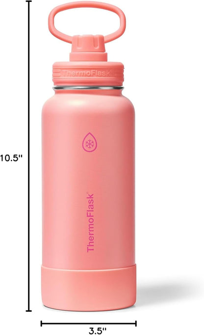 ThermoFlask Insulated Water Bottle with Spout Lid (24 oz, Lemonade Stand) - Leakproof, Stainless Steel Water Bottle for Cold & Hot Drinks, Travel & Daily Hydration