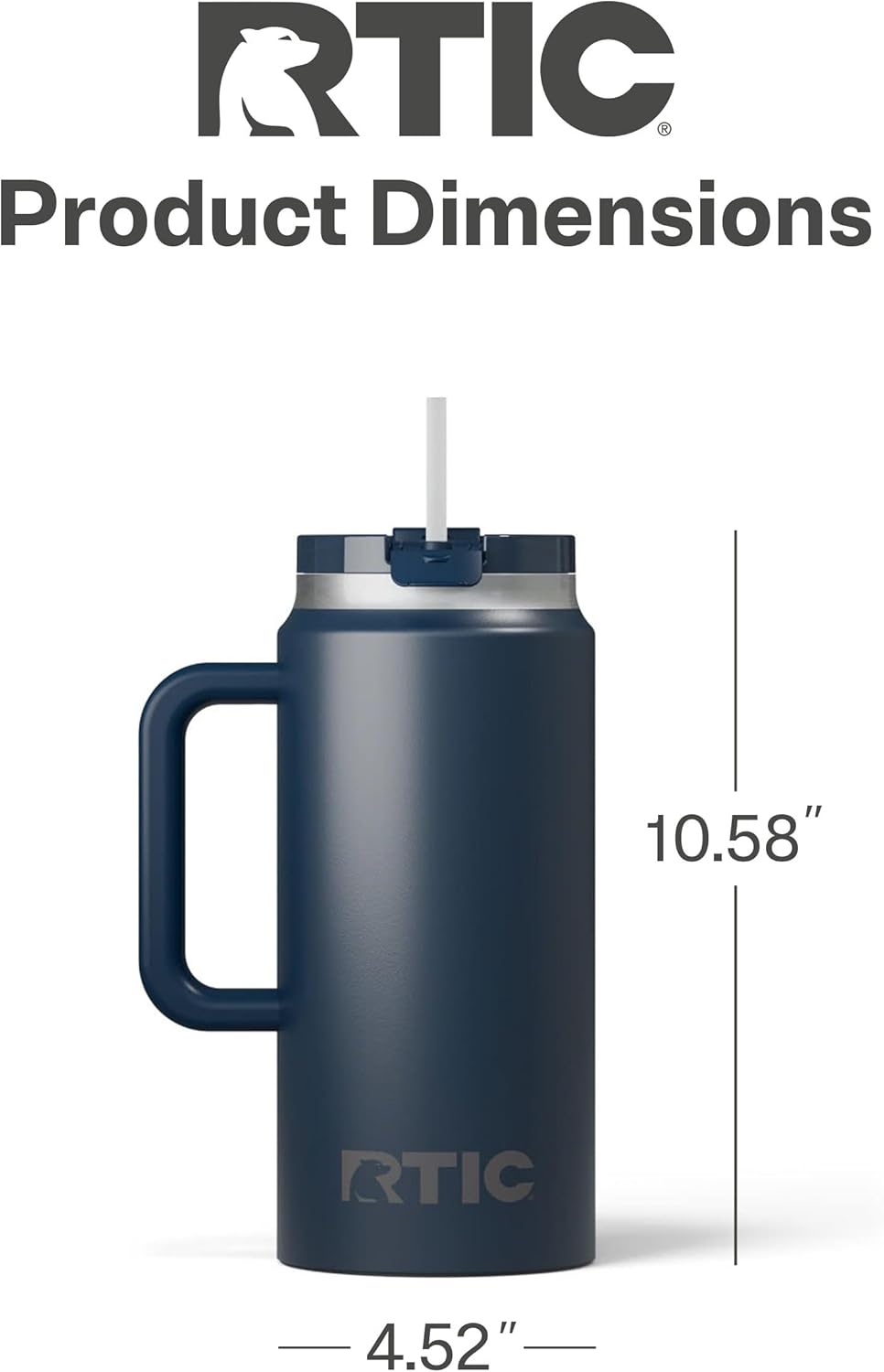 RTIC 64oz Road Trip Tumbler with Handle, Lid and Straw, Ceramic Lined, Insulated, Stainless Steel, Double Wall Vacuum-Insulation, Travel Cup, Cool Grey