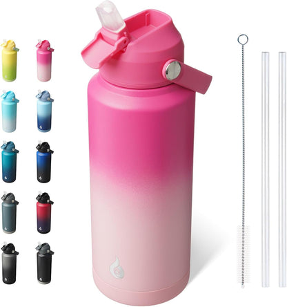 BJPKPK Insulated Water Bottle with Straw Lid, 18oz Thermo Water Bottles with Soft Nozzle, Flex Handle & Non-slip Boot, BPA Free Leak Proof Stainless Steel Metal Thermo, Tumblers, Cups,Sea Salt