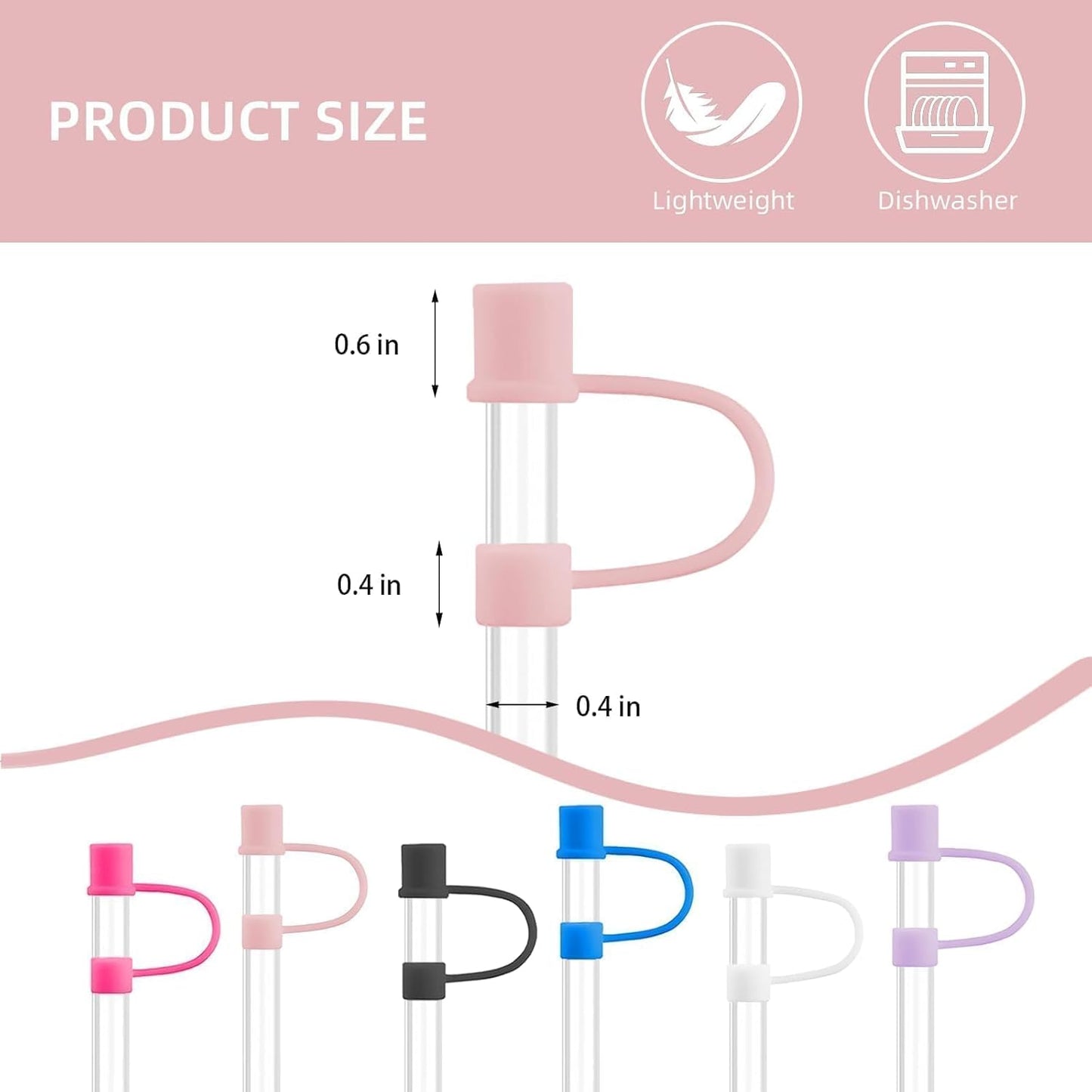 6|12 Pack 0.4in/10mm Straw Toppers, for Stanley Straw Covers Cap for Tumblers for Stanley 14|20|30|40|64 Oz Cup, Silicone Dust-Proof Caps（ Cup is Not Included）, 6 Pack