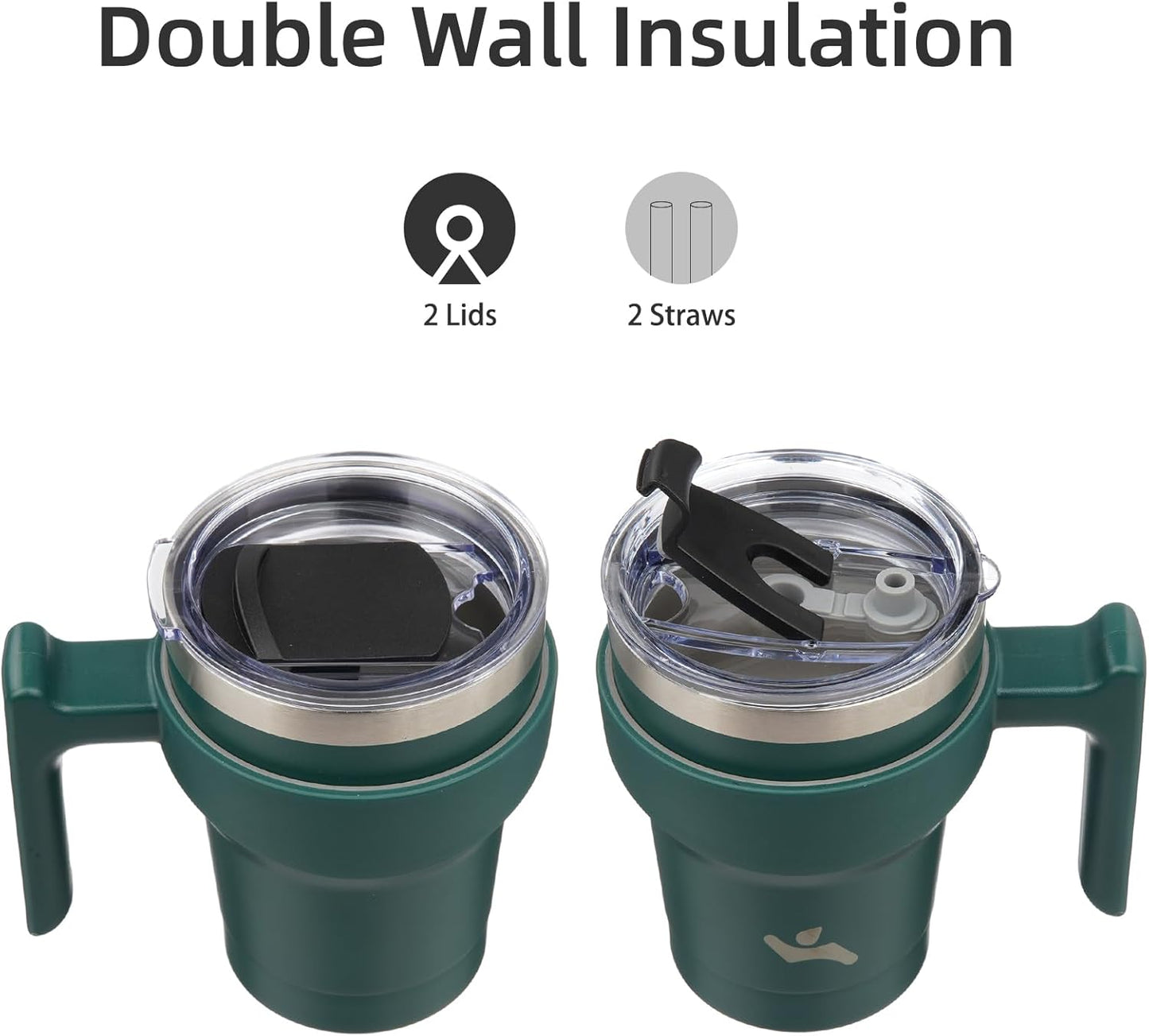 Konokyo 20 oz Tumbler with Handle and 2 Straw 2 Lid, Insulated Water Bottle Stainless Steel Vacuum Cup Reusable Travel Mug,Black