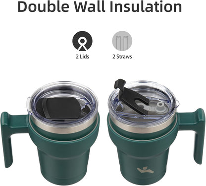 Konokyo 20 oz Tumbler with Handle and 2 Straw 2 Lid, Insulated Water Bottle Stainless Steel Vacuum Cup Reusable Travel Mug,Black