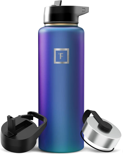 IRON °FLASK Camping & Hiking Hydration Flask with Straw, Wide Mouth Insulated Stainless Steel Sports Water Bottle - 40 oz Midnight Black