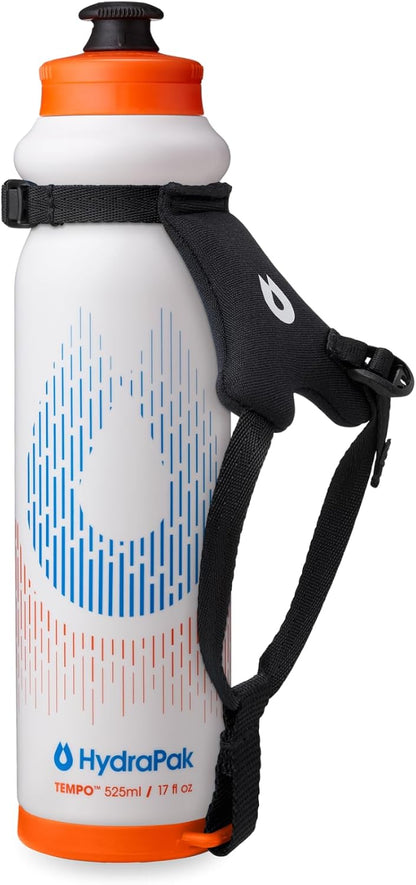 HydraPak Tempo Pro 525ml - Handheld Running Squeeze Bottle for Training and Race Day Hydration with Removable Strap (525ml/17oz) - White