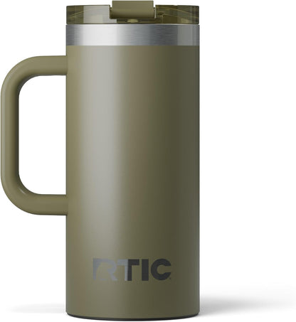 RTIC 20oz Road Trip Travel Mug with Lid and Handle, Ceramic Lined, Insulated, Stainless Steel, Metal, Double Wall Vacuum-Insulation, Portable Coffee, Tea Cup for Hot and Cold Drink, Black