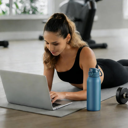 Insulated Water Bottle 24 oz with Dustproof Lid, Carry Handle & Tea Infuser, BPA-Free & Leakproof, Stainless Steel Water Bottles Ideal for Fitness, Hiking, Office & Outdoor Use (Black)