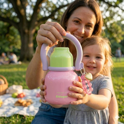 22 oz Water Bottle with Straw and Bowl, Unique Insulated Stainless Steel Tumbler, Spill-proof Reusable BPA-Free Cup, Pilates Wellness Study Travel, with Bonus Strap - Chocolate Black