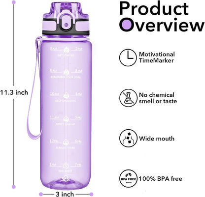 32oz Water Bottle with Time Marker, Motivational Drinking Bottle with Strap, BPA-Free Leak-Proof, Encouraging Water Bottle Time to Drink Water for Gym School Office Travel