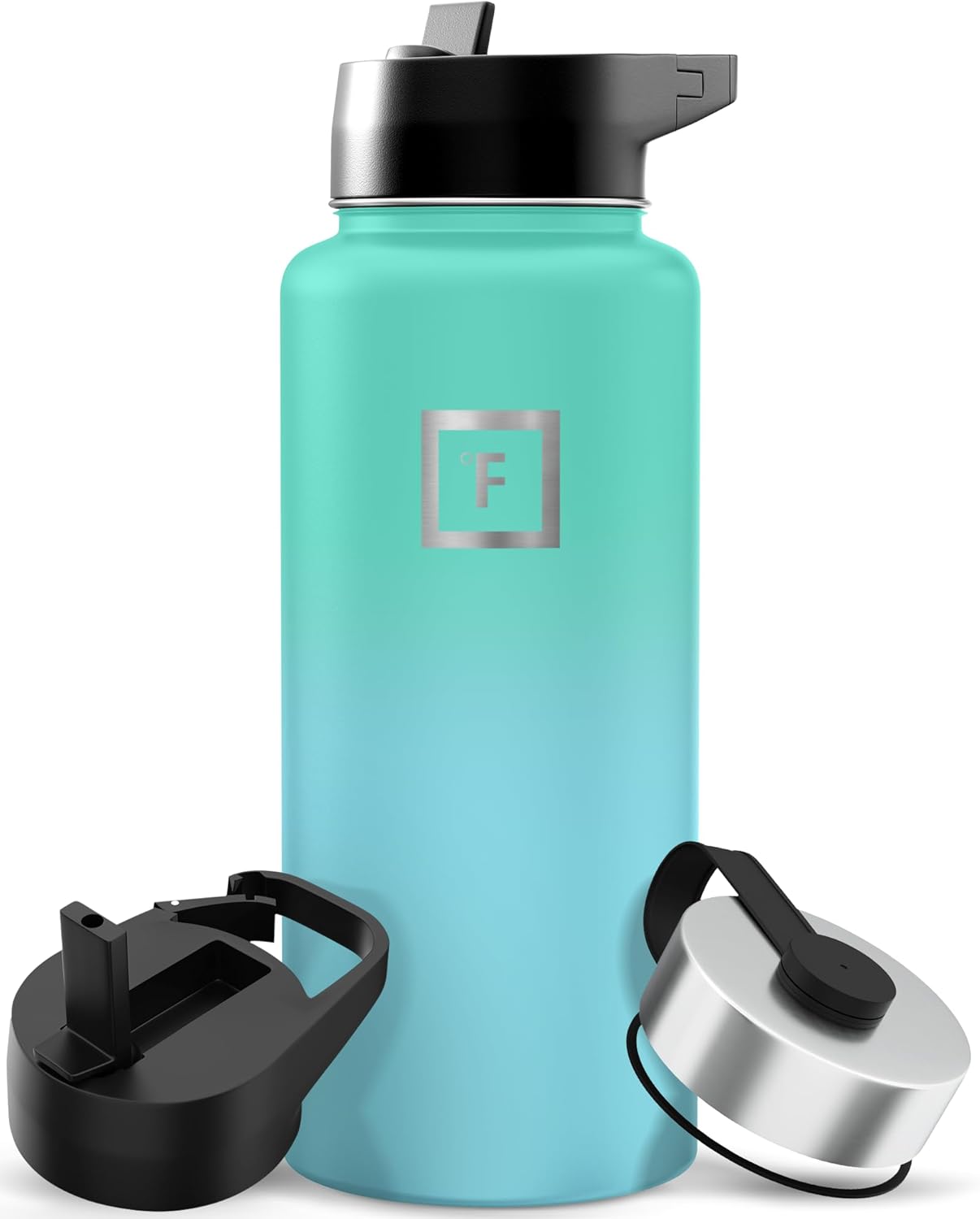 IRON °FLASK Camping & Hiking Hydration Flask with Straw, Wide Mouth Insulated Stainless Steel Sports Water Bottle - 22 oz Aurora