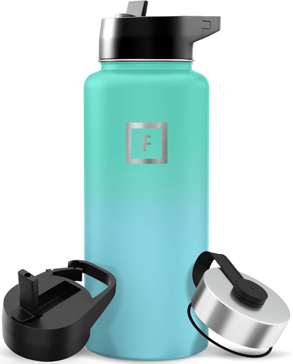 IRON °FLASK Camping & Hiking Hydration Flask with Straw, Wide Mouth Insulated Stainless Steel Sports Water Bottle - 22 oz Aurora