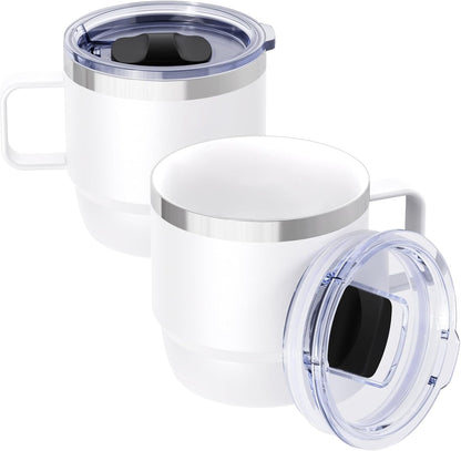 8 oz Small Coffee Mug with Magnetic Sliding Lid & Handle, Ceramic-Lined 18/8 Stainless Steel, Double-Wall Vacuum Insulated, Stackable, Dishwasher Safe, Mini Coffee/Tea Cup, 2 Pack, Black