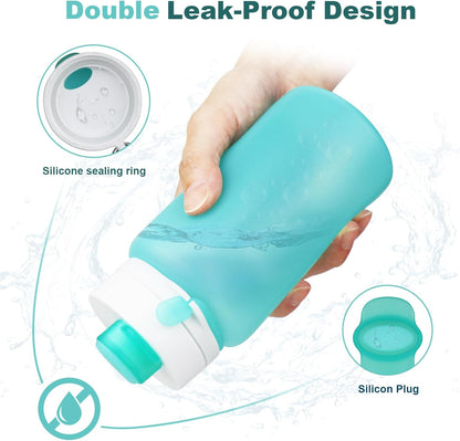 PLTCAT Collapsible Water Bottle, 19oz Foldable Bottle BPA Free Reusable Lightweight Leak-Proof Travel Silicone Water Bottle for Travel, Gym, Hiking, Office, Camping