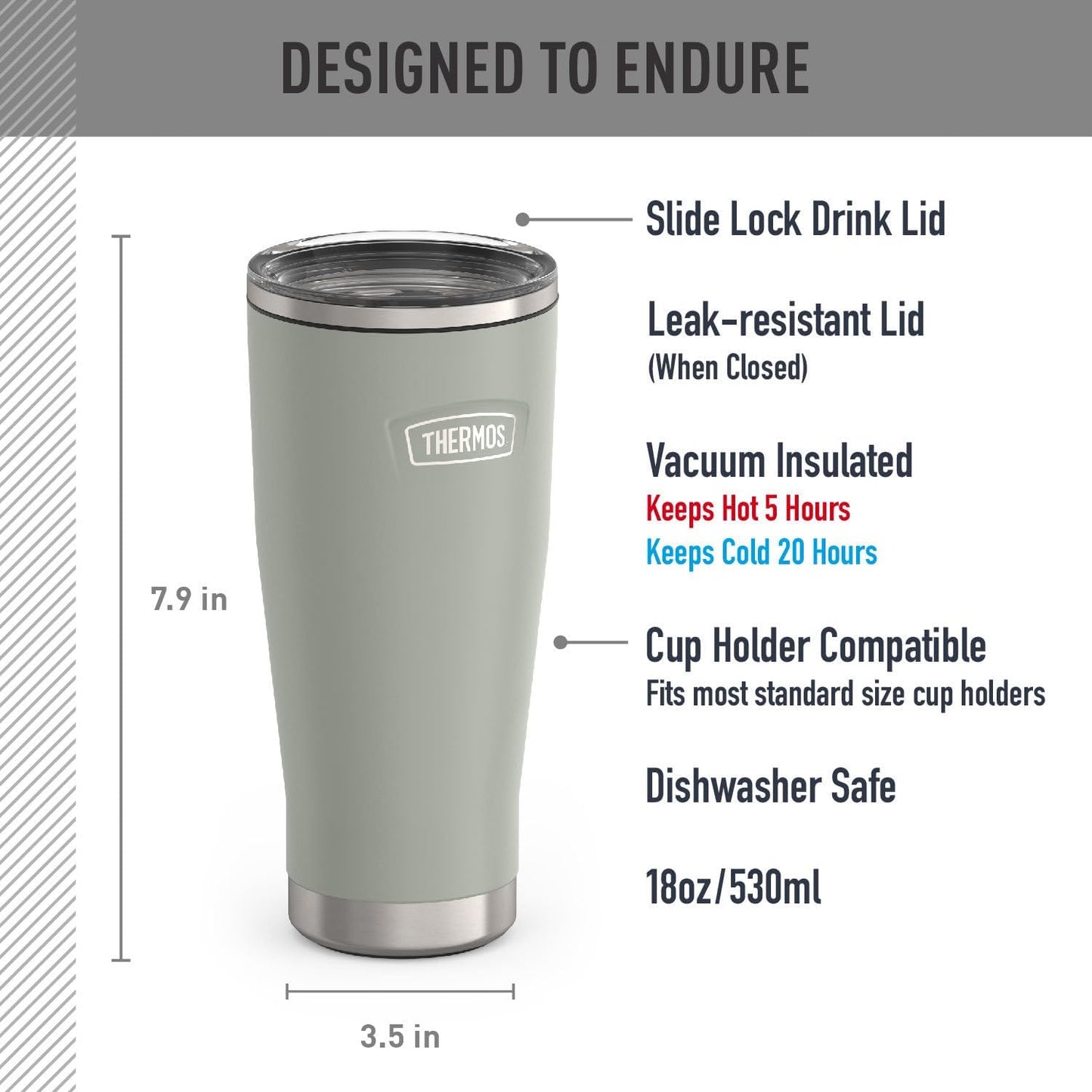 THERMOS ICON SERIES, Stainless Steel Tumbler with Slide Lock, 18 Ounce, Mystic Navy