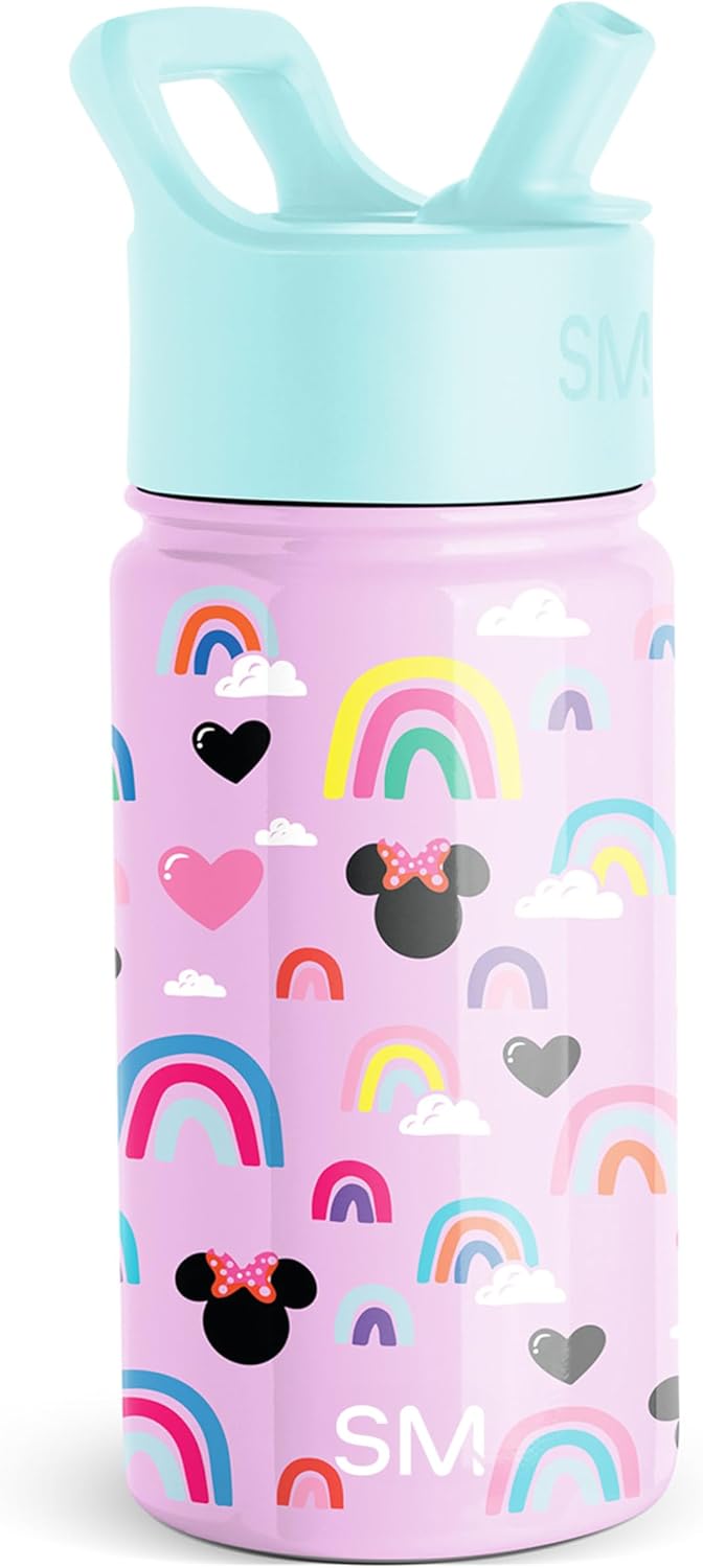 Simple Modern Disney Minnie Mouse Kids Water Bottle with Straw Lid | 14oz Insulated Stainless Steel Kids Tumbler & Spill Proof Toddler Cup for School, Girls, Boys | Summit | Minnie Mouse Fun - Colors B