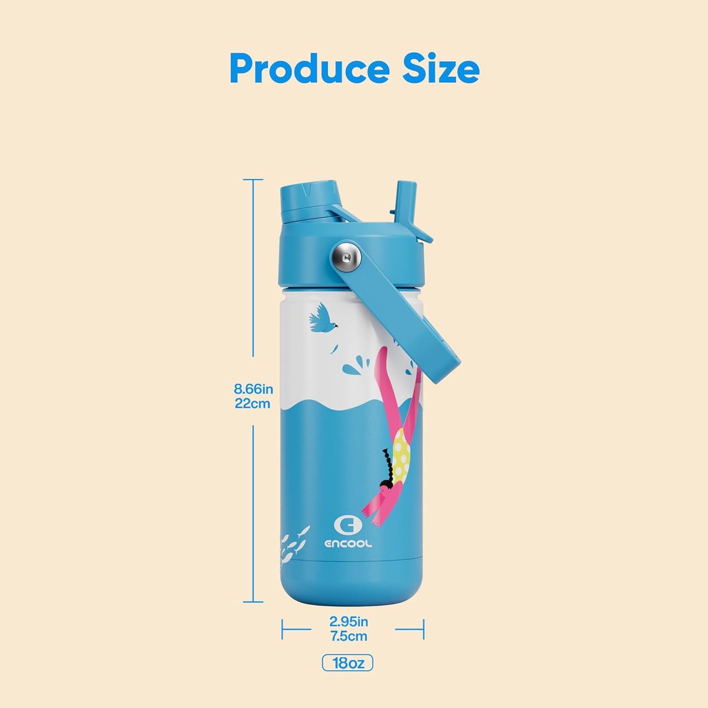 ENCOOL Insulated Water Bottle with Straw Stainless Steel Water Bottle, Leak-Proof, BPA-Free, Double Wall Vacuum Keeps Cold for 24 Hours for Sports, Travel, School (26 oz, Cotton Candy) - Colors A
