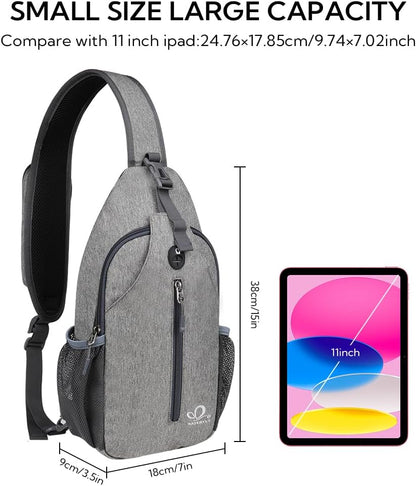 WATERFLY Crossbody Sling Backpack Sling Bag Travel Hiking Chest Bag Daypack (Black)