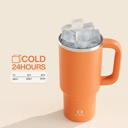 40 oz Tumbler with Handle and Straw: Stainless Steel Insulated Tumbler Keeps Cold for 24 Hours, Leakproof Travel Cup Fits in Cup Holder and BPA-Free, Cotton Candy