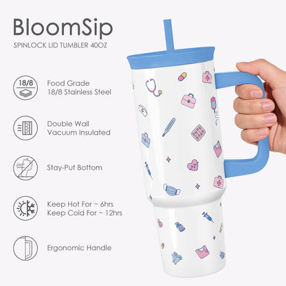 SANDJEST Pickleball Stainless Steel Locking Lid Silicone Straw Tumbler with Handle 40oz, Insulated Stainless Steel Travel Cup for Women Girls Friends Players, Gift Idea for Birthday Christmas