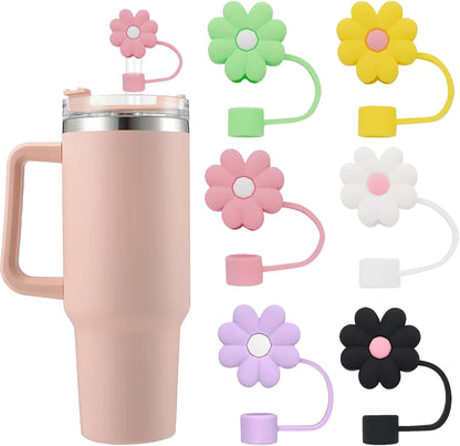 Flower Straw Covers Toppers for Stanley Cups 30&40 Oz Tumbler with Handle Accessories 4PCS Silicone Straw Caps Reusable Straws Tips Protectors for Stanley Cup 10mm 0.4in Straws,Off White