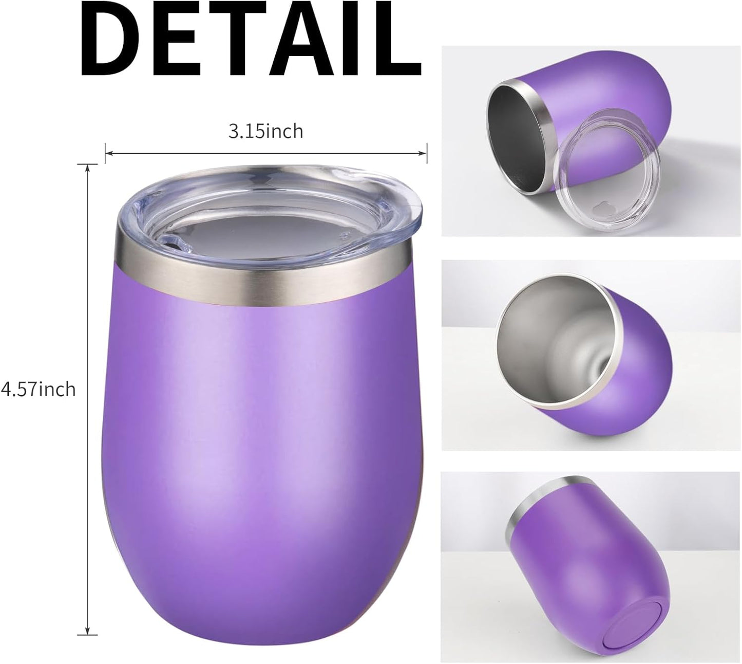 12oz/4 Pack Wine Tumbler Glasses with Lid Stemless Double Wall Vacuum Stainless Steel Travel Tumbler Keeping Cold & Hot for Wine,Coffee,Cocktails,Drinks-Family and Gifts (Multi color-dark)