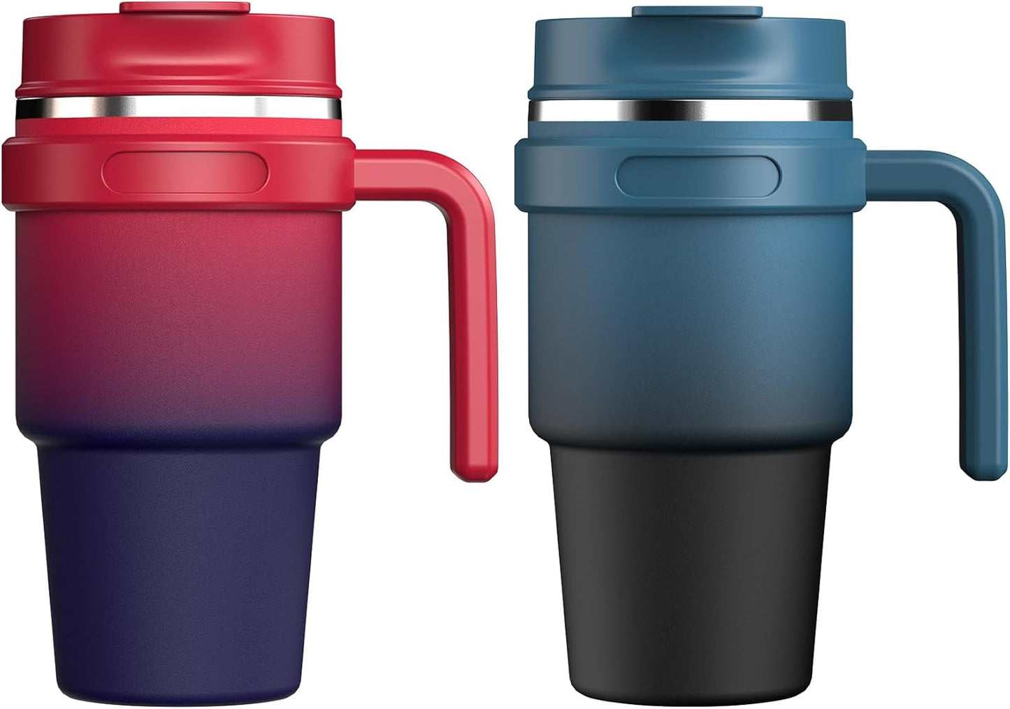 20 oz Insulated Coffee Mug Tumbler with Handle, Stainless Steel Travel Mug Tumbler with Lid and Straw,Double Wall Vacuum Leak Proof Ice Coffee Thermal Cup, Black