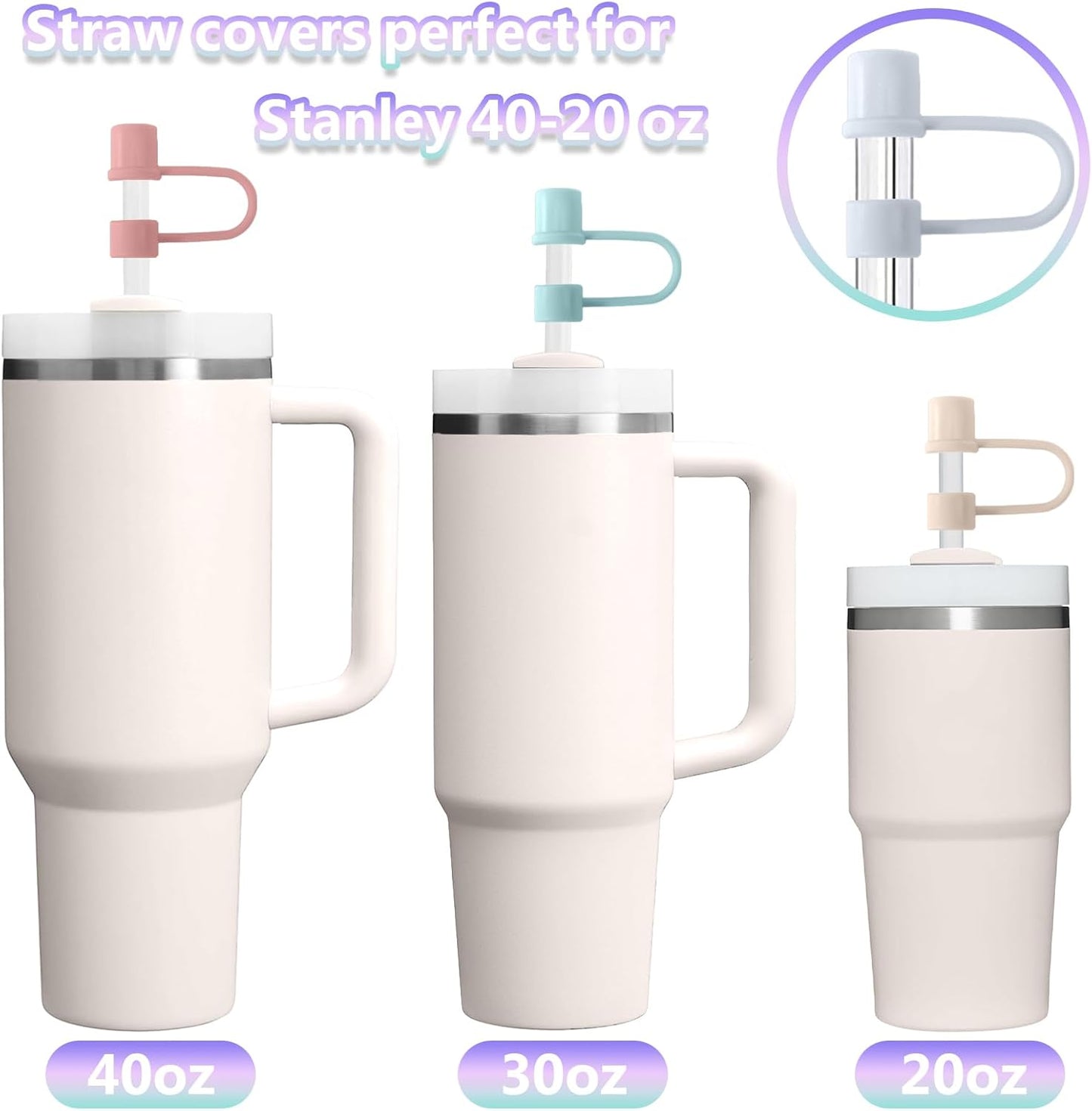 6PCS Silicone Straw Covers Cap Compatible with Stanley Cup 30-40 oz Tumbler with Handle 10mm Straw Toppers，Dust-Proof Reusable Straw Cover for Stanley Cup Accessories (Black)