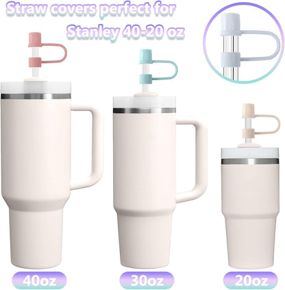 6PCS Silicone Straw Covers Cap Compatible with Stanley Cup 30-40 oz Tumbler with Handle 10mm Straw Toppers，Dust-Proof Reusable Straw Cover for Stanley Cup Accessories (Black)