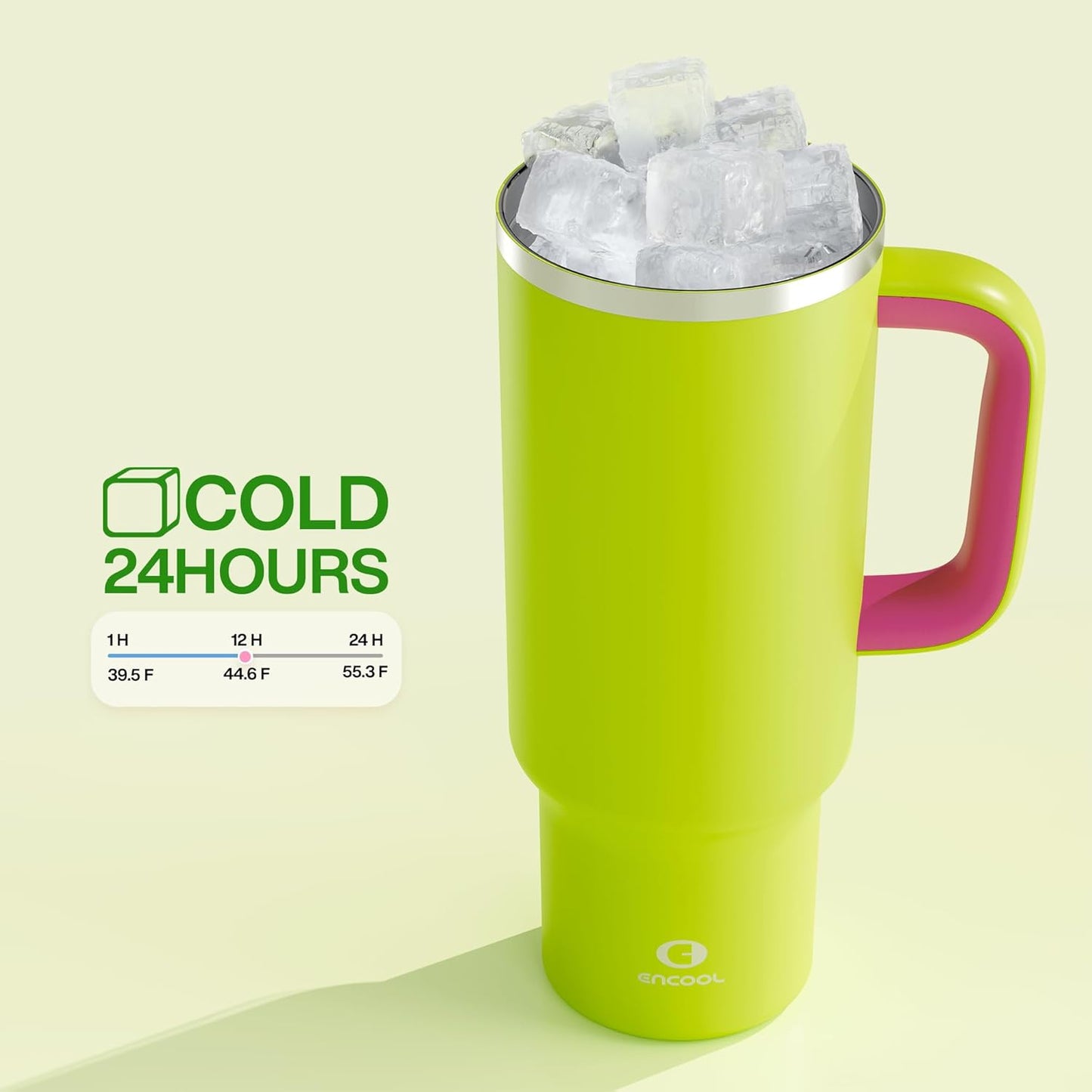 40 oz Tumbler with Handle and Straw: Stainless Steel Insulated Tumbler Keeps Cold for 24 Hours, Leakproof Travel Cup Fits in Cup Holder and BPA-Free, Cotton Candy