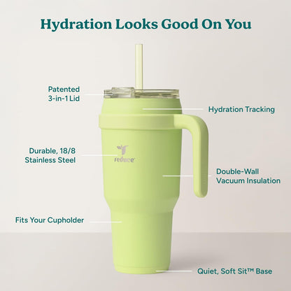 REDUCE 24 oz Stainless Steel Tumbler with Handle - Dual-Wall Vacuum Insulated Travel Mug, Sweat-Proof Lid & Reusable Straw - Keeps Drinks Cold for 24 Hrs, Fits Cupholders, Dishwasher Safe - Lilac Bud