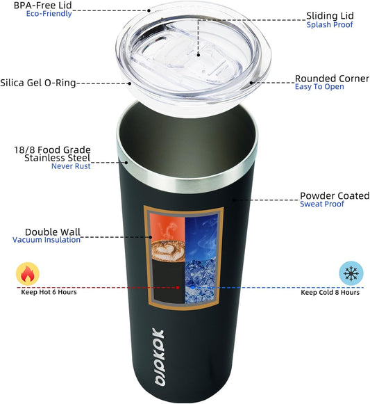 BJPKPK Skinny Tumbler with Lid 20 oz Stainless Steel Vacuum Insulated Double Wall Travel Coffee Water Tumblers Cup,White