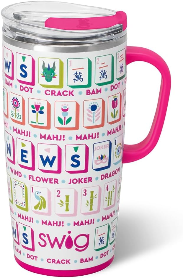 Swig Life 18oz Travel Mug, Insulated Tumbler with Handle and Lid, Cup Holder Friendly, Dishwasher Safe, Stainless Steel, Travel Coffee Cup (Honey Meadow)