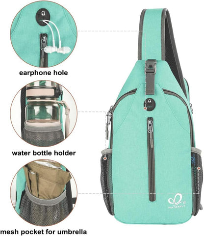WATERFLY Crossbody Sling Backpack Sling Bag Travel Hiking Chest Bag Daypack (Black)