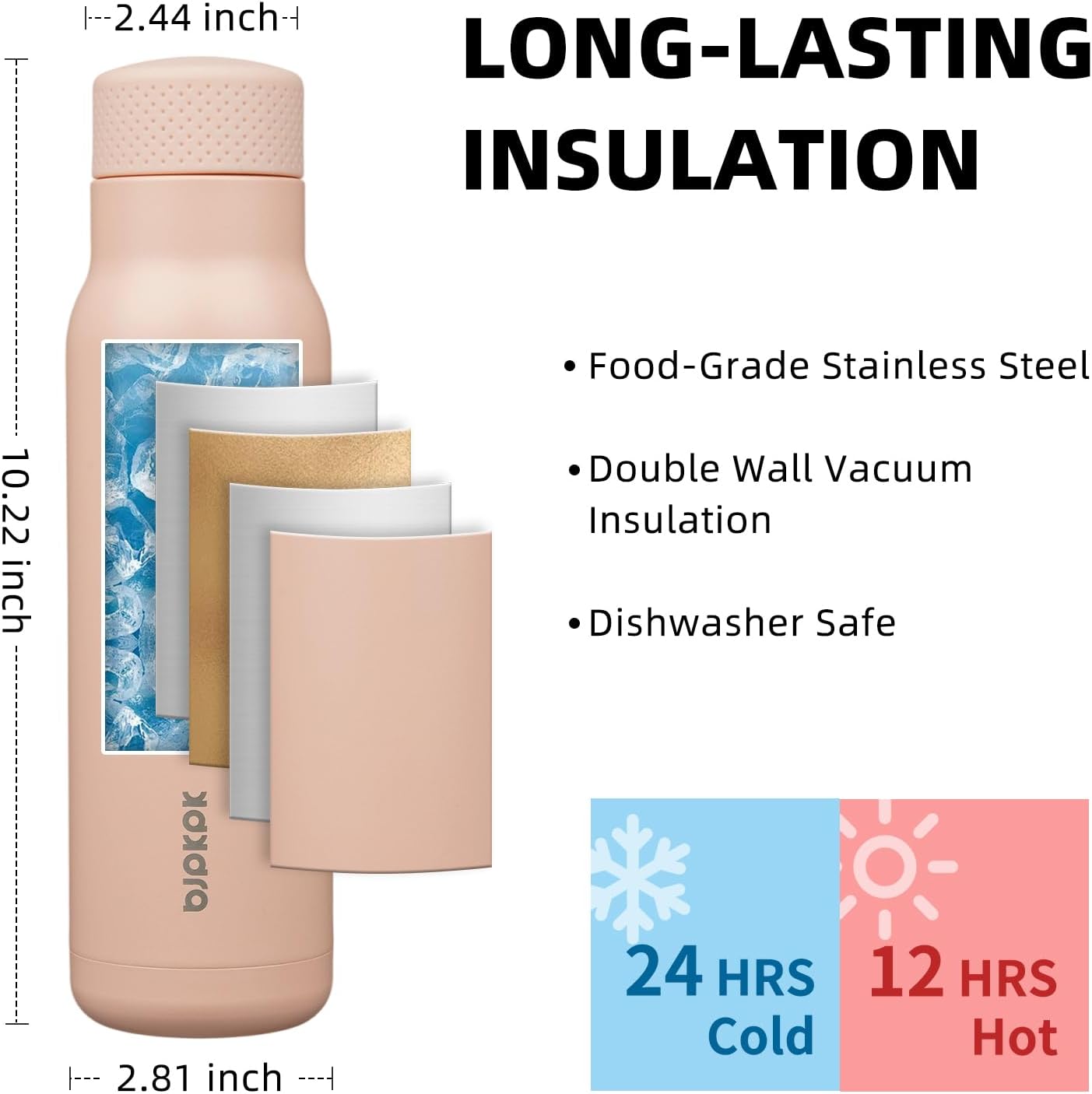 BJPKPK Stainless Steel Water Bottle,21oz insulated Reusable Bottle,Leakproof Metal Thermal Flask Double Wall,Keep Drinks Cold and Hot,Mint Green