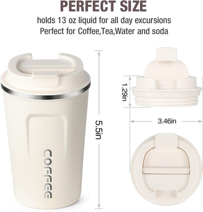 17oz (510ml) Vacuum Insulated Coffee Travel Mug, Leak proof Double Wall Stainless Steel Reusable Cup with Lid, Thermal Tumbler for Hot and Cold Drinks, Matte Texture White