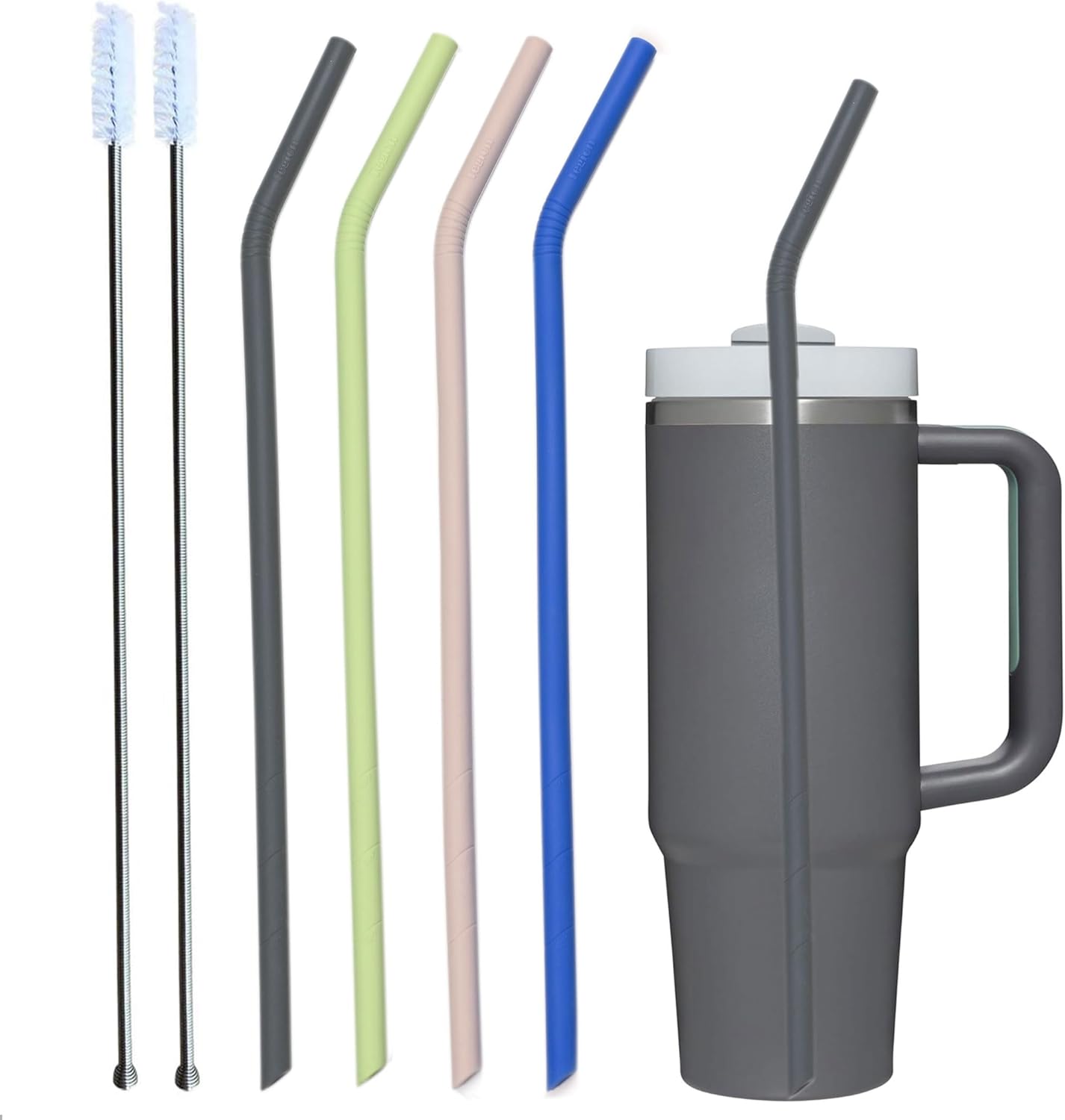Pastel Color 14” Extra Long Silicone Replacement Straw for 40 oz Stanley Cup, Reusable Flexible Tall Giant Big Drinking Straw for Quencher Tumbler,1Gallon/64 oz Water Bottle,Hydro Jug-6 pack