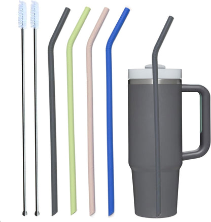 Pastel Color 14” Extra Long Silicone Replacement Straw for 40 oz Stanley Cup, Reusable Flexible Tall Giant Big Drinking Straw for Quencher Tumbler,1Gallon/64 oz Water Bottle,Hydro Jug-6 pack