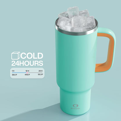 40 oz Tumbler with Handle and Straw: Stainless Steel Insulated Tumbler Keeps Cold for 24 Hours, Leakproof Travel Cup Fits in Cup Holder and BPA-Free, Cotton Candy