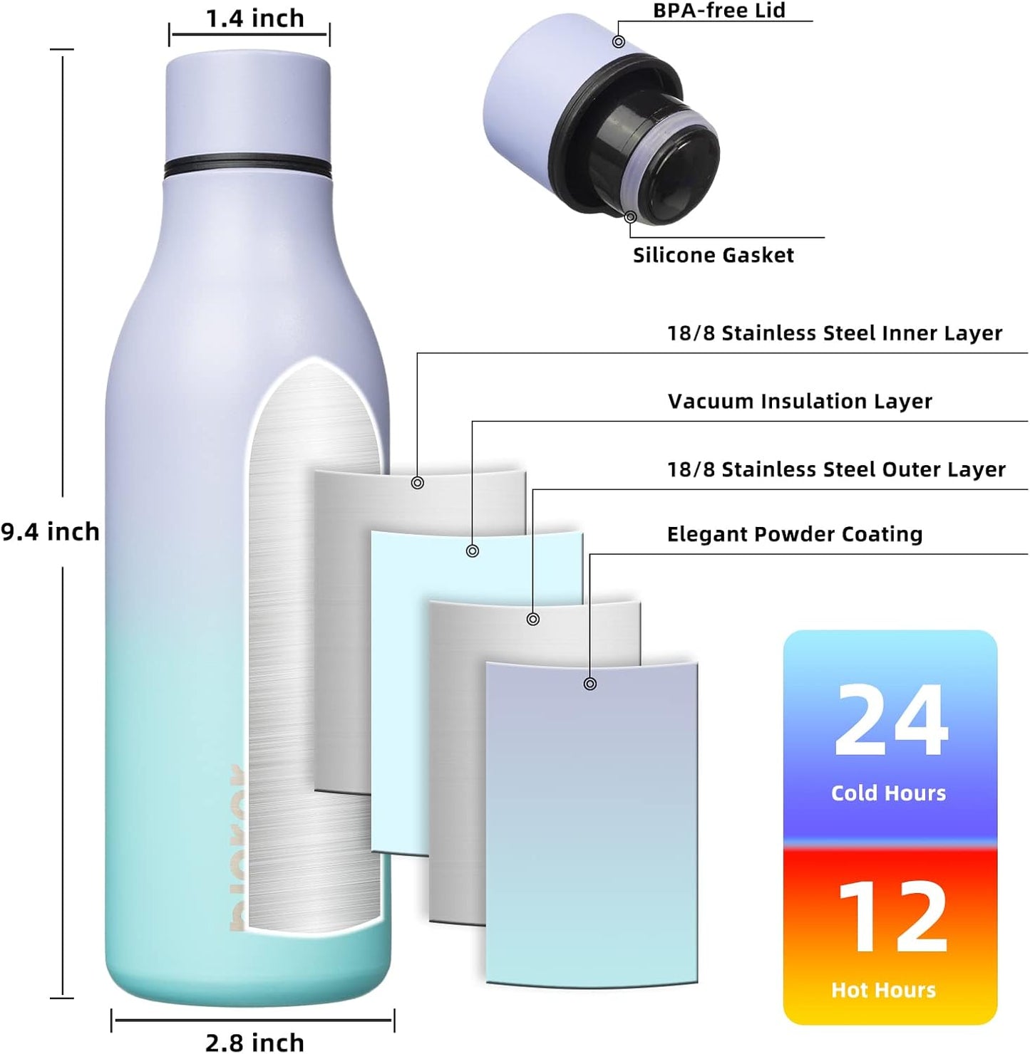 BJPKPK Insulated Water Bottles, 18 oz Stainless Steel Metal Water Bottle with Strap, BPA Free Leak Proof Jugs, Mugs, Flasks, Reusable Thermal Flasks for Sports & Travel, Black - Colors B