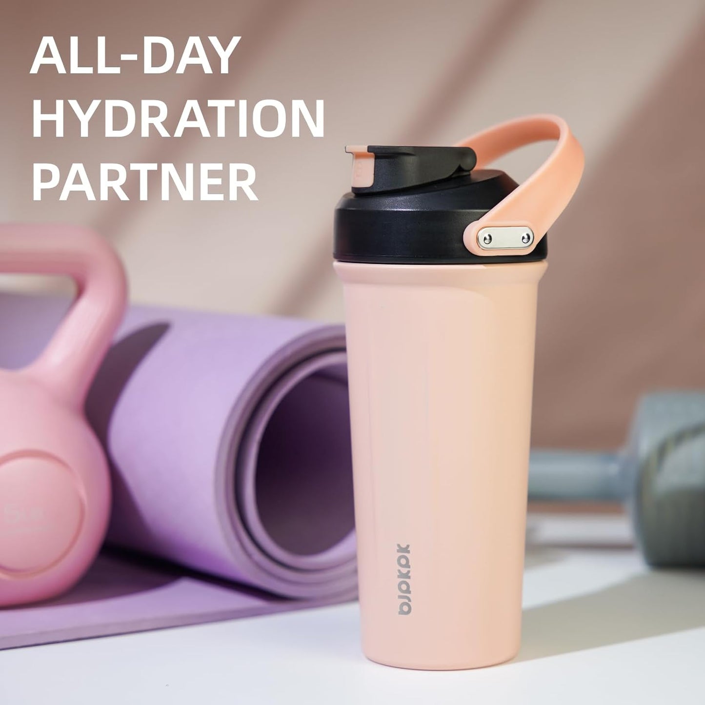 BJPKPK 25 oz Insulated Protein Shaker Bottle with Handle, Stainless Steel Tumbler for Protein Mixes,BPA Free Metal Shaker Cup for Gym Workout,White and Grey
