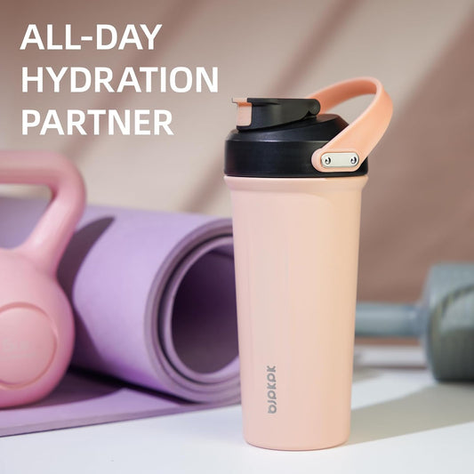 BJPKPK 25 oz Insulated Protein Shaker Bottle with Handle, Stainless Steel Tumbler for Protein Mixes,BPA Free Metal Shaker Cup for Gym Workout,White and Grey
