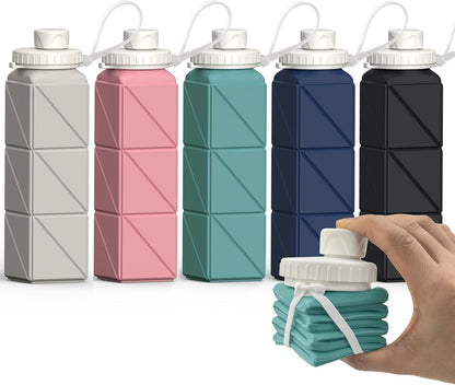 BEAUTAIL Collapsible Water Bottles 20.6oz, Silicone Foldable Portable Travel Water Bottle, Lightweight Reusable Leakproof for Traveling Camping Hiking Cycling Yoga Sports Outdoor