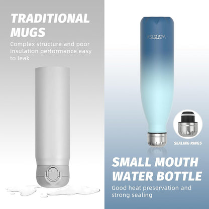 WATERSY Stainless Steel water bottles,17oz/500ml Insulated Water Bottles,Deep Blue metal water bottle Keeps Drink Cold and Hot,BPA Free kids water bottles for School,Gym,Travel,Sports