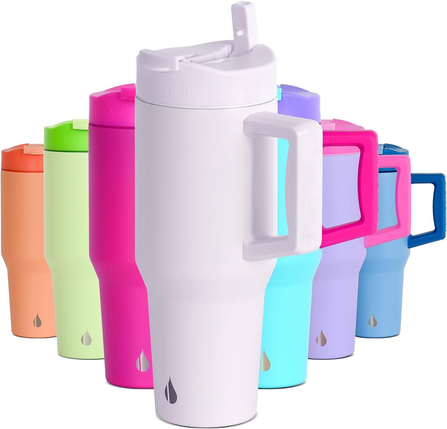 Elemental 32 oz 100% Leak Proof Tumbler with Handle & Straw - Stainless Steel Double Wall Insulated Tumbler for Hot and Cold Beverages - Travel Coffee Mug with Sip & Straw Lid - White - Colors A