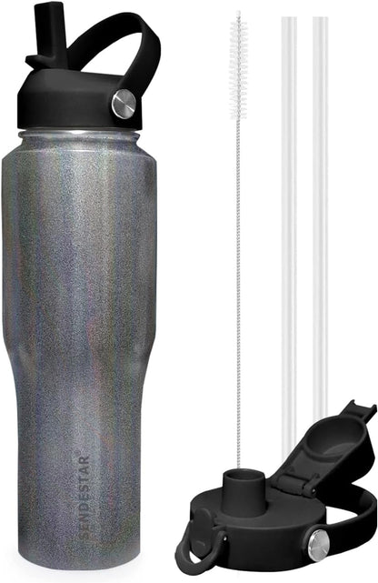 SENDESTAR 40oz Water Bottle Wide Mouth Stainless Steel Vacuum Insulated Double Wall with Straw Lids Fit in Any Car Cup Holder