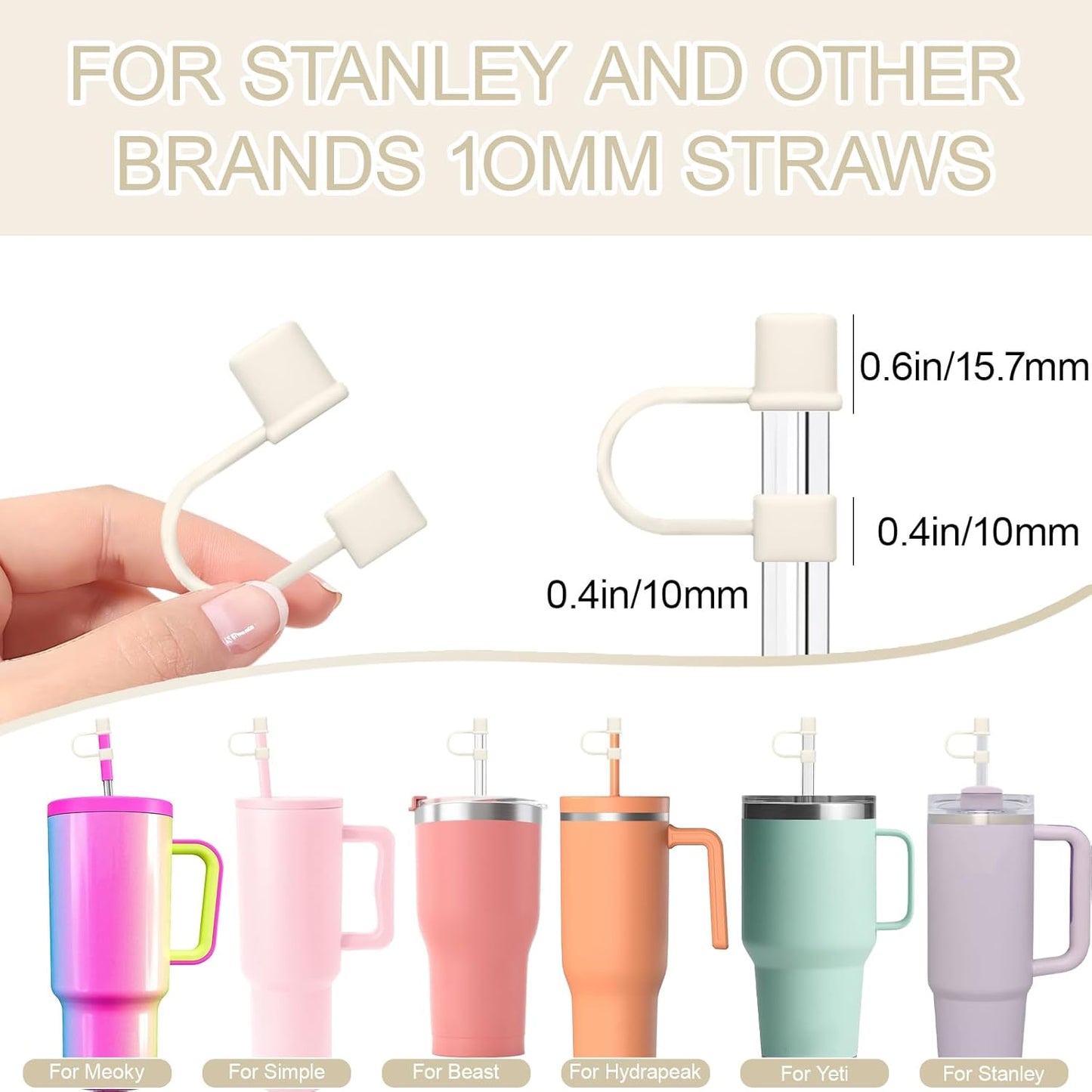 7Pcs Straw Cover Cap for Stanley Cup,Simple 10mm(0.4inch) Silicone Straw Toppers for Stanley 40&30oz Tumbler Accessories-Multicolor