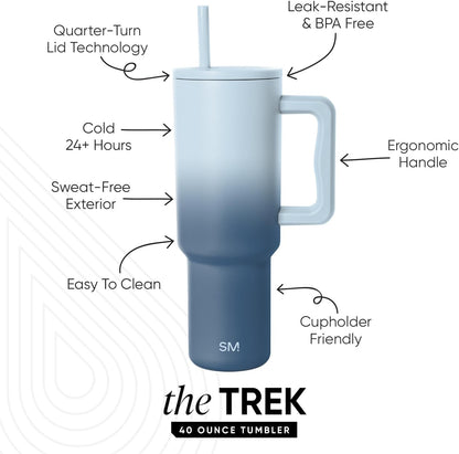 Simple Modern 40 oz Trek Tumbler with Handle and Straw Lid | Cup Holder Friendly Insulated Stainless Steel Travel Mug | Sea Glass Sage - Colors C