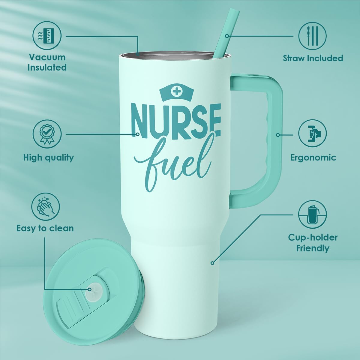 Floral Tumbler with Handle 40oz, Stainless Steel Insulated Tumblers Coffee Travel Mug Cup with Straw, Flower Coffee Cup Gifts for Women Girls, Gift for Her on Christmas Birthday Mothers Day