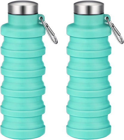 Collapsible Water Bottles,16oz Capacity Portable Reusable Silicone Water Bottle,Leak-proof,with buckle,foldable storage,Lightweight Durable for Fitness,Cycling,Sports,Camping,Hiking (Deep Black)